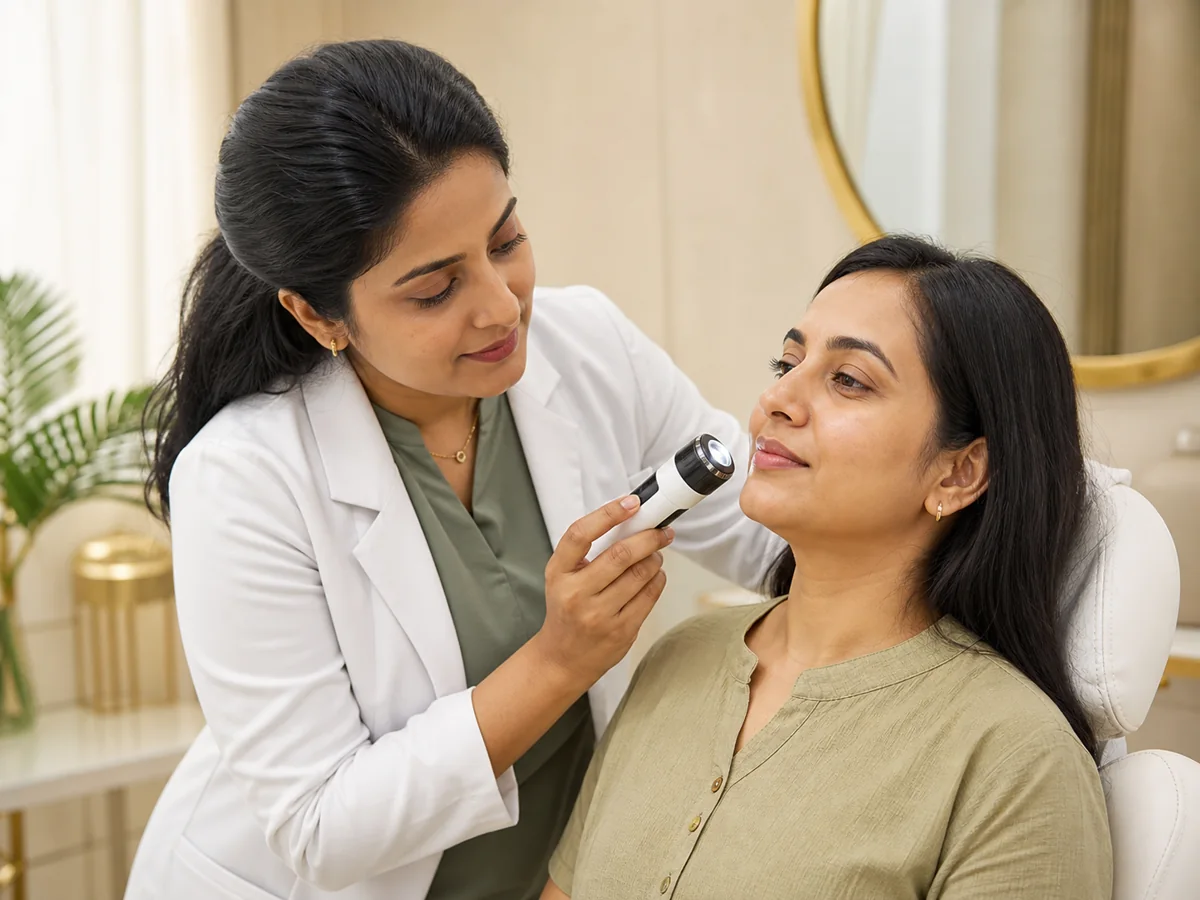 A clinician carrying out a gentle skin analysis